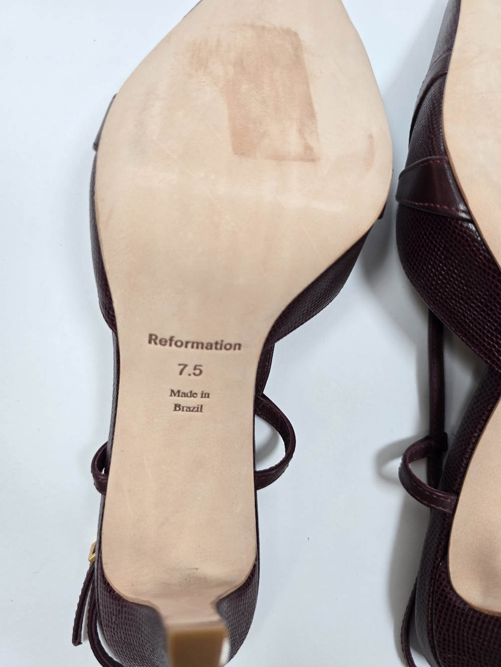 Reformation Patty Slingback Burgundy Embossed Leather Pointed Toe Heels Sz 7.5 - Picture 15 of 15